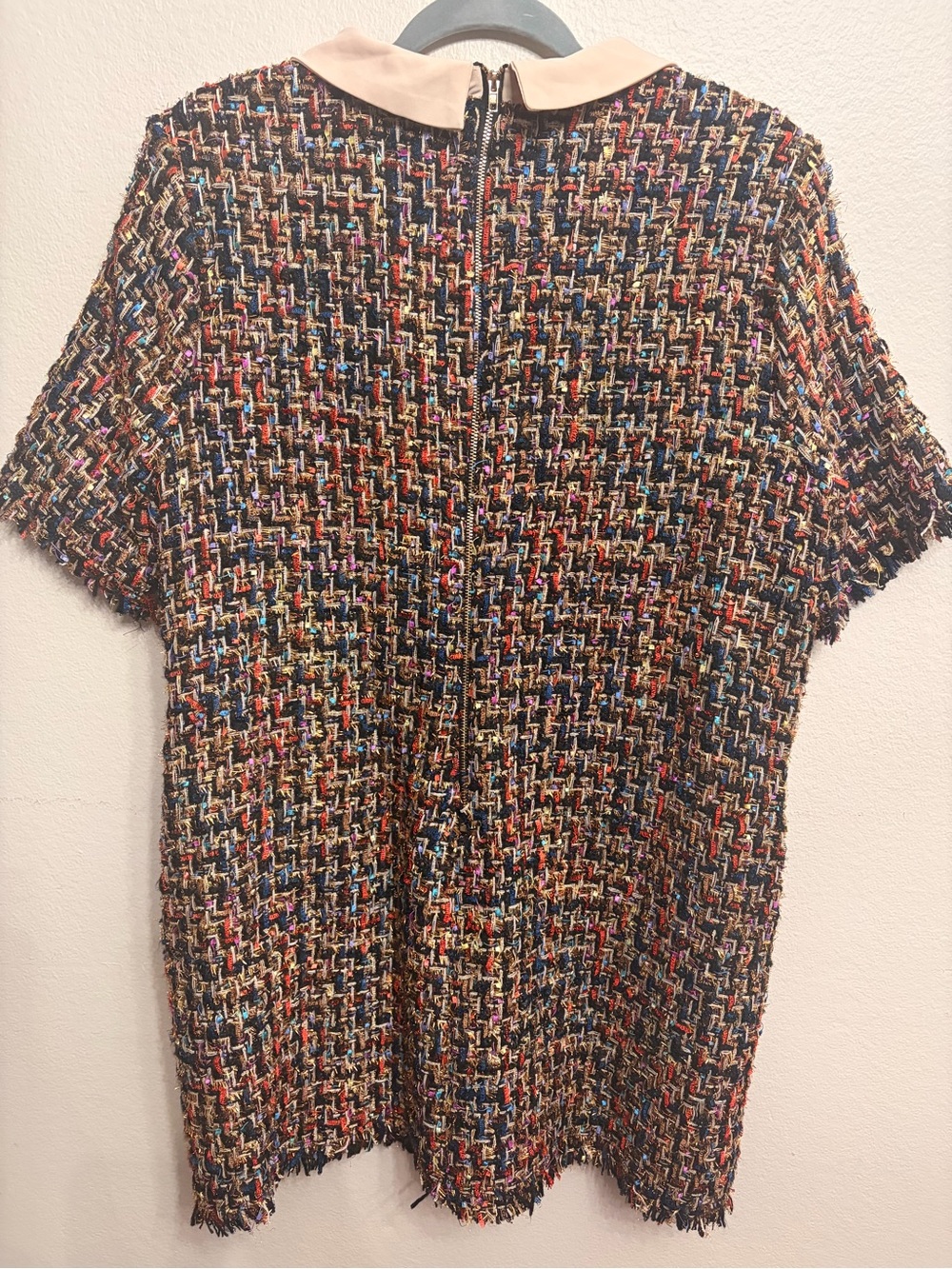 Just Me Multi-Color Tweed Mini Dress with Cream Peter Pan Collar - Picture 4 of 4
